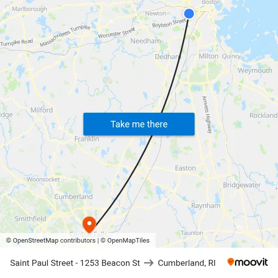 Saint Paul Street - 1253 Beacon St to Cumberland, RI map
