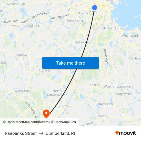 Fairbanks Street to Cumberland, RI map