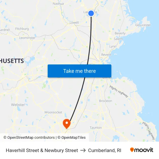 Haverhill Street & Newbury Street to Cumberland, RI map