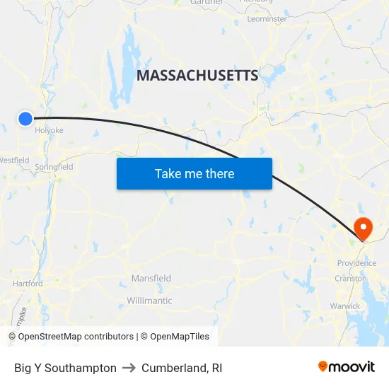 Big Y Southampton to Cumberland, RI map