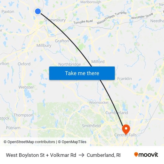 West Boylston St + Volkmar Rd to Cumberland, RI map