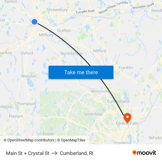 Main St + Crystal St to Cumberland, RI map