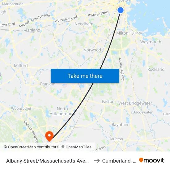 Albany Street/Massachusetts Avenue to Cumberland, RI map