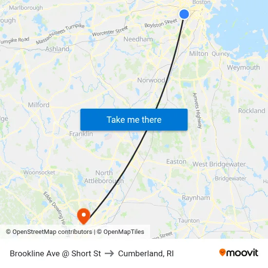 Brookline Ave @ Short St to Cumberland, RI map