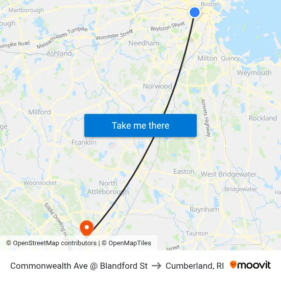 Commonwealth Ave @ Blandford St to Cumberland, RI map