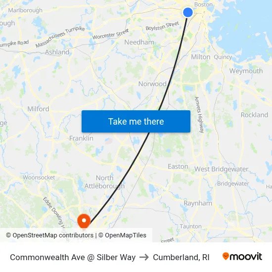 Commonwealth Ave @ Silber Way to Cumberland, RI map