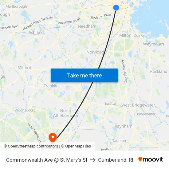 Commonwealth Ave @ St Mary's St to Cumberland, RI map