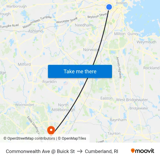 Commonwealth Ave @ Buick St to Cumberland, RI map