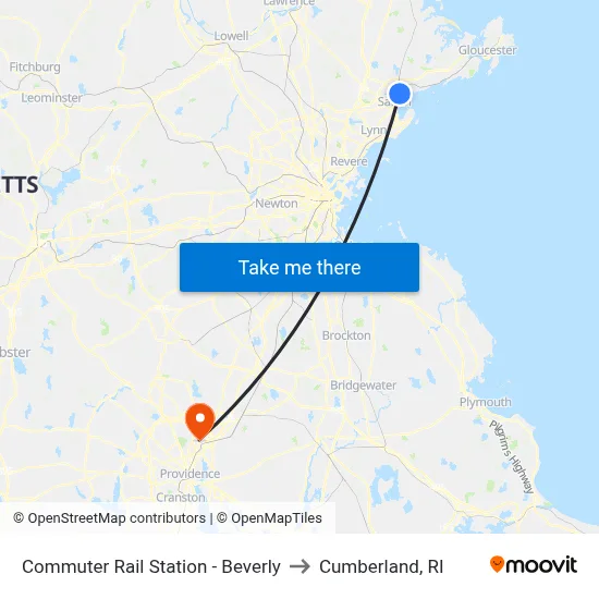 Commuter Rail Station - Beverly to Cumberland, RI map