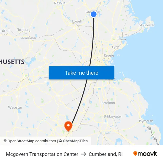 Mcgovern Transportation Center to Cumberland, RI map