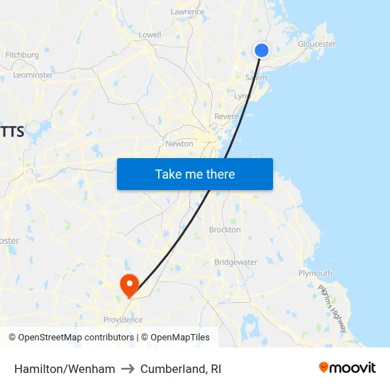 Hamilton/Wenham to Cumberland, RI map