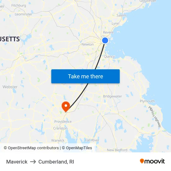 Maverick to Cumberland, RI map