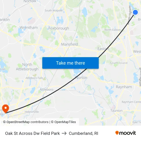 Oak St Across Dw Field Park to Cumberland, RI map