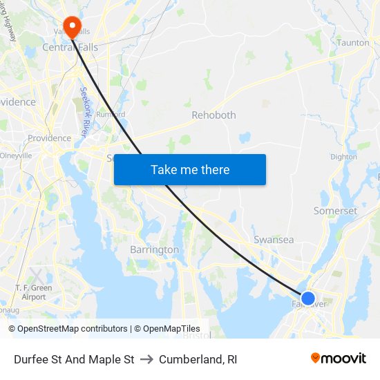 Durfee St And Maple St to Cumberland, RI map