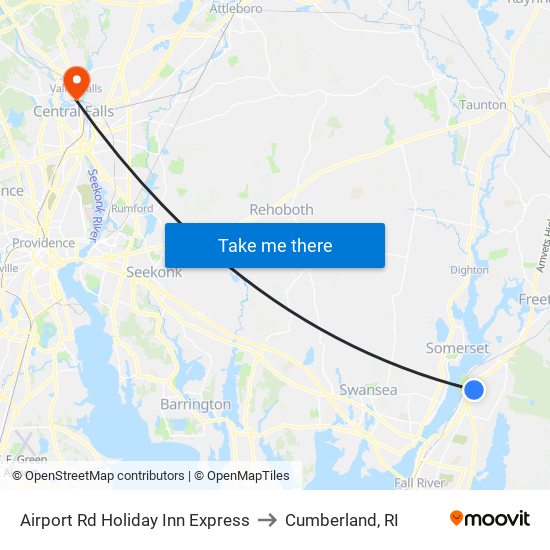 Airport Rd Holiday Inn Express to Cumberland, RI map