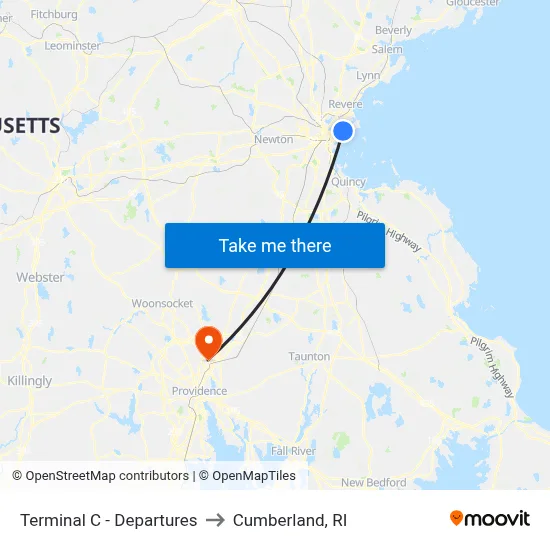 Terminal C - Departures to Cumberland, RI map