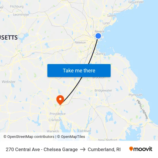 270 Central Ave - Chelsea Garage to Cumberland, RI map