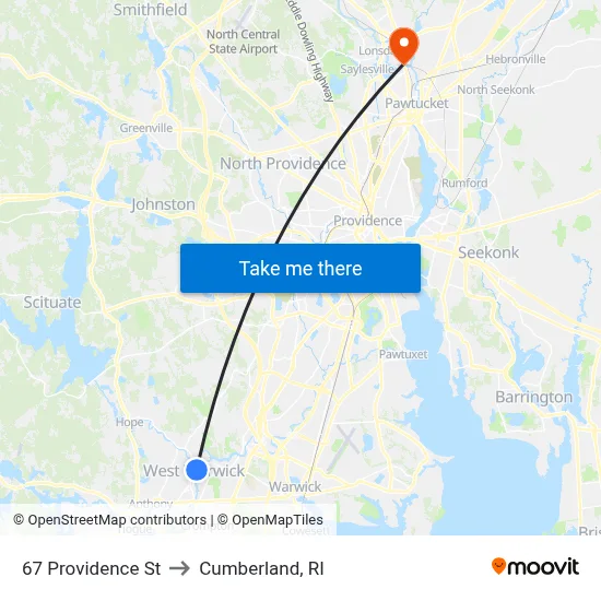 67 Providence St to Cumberland, RI map