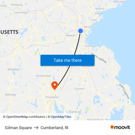 Gilman Square to Cumberland, RI map