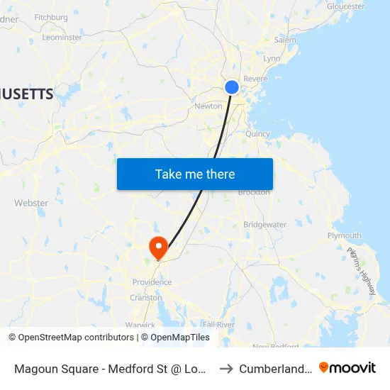 Magoun Square - Medford St @ Lowell St to Cumberland, RI map