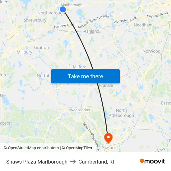 Shaws Plaza Marlborough to Cumberland, RI map