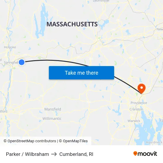 Parker / Wilbraham to Cumberland, RI map