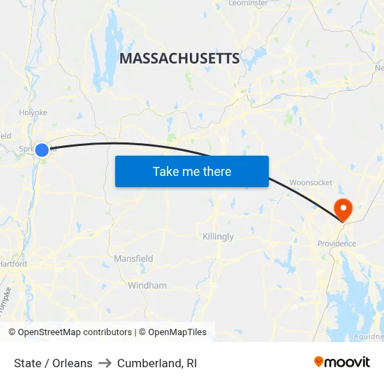 State / Orleans to Cumberland, RI map