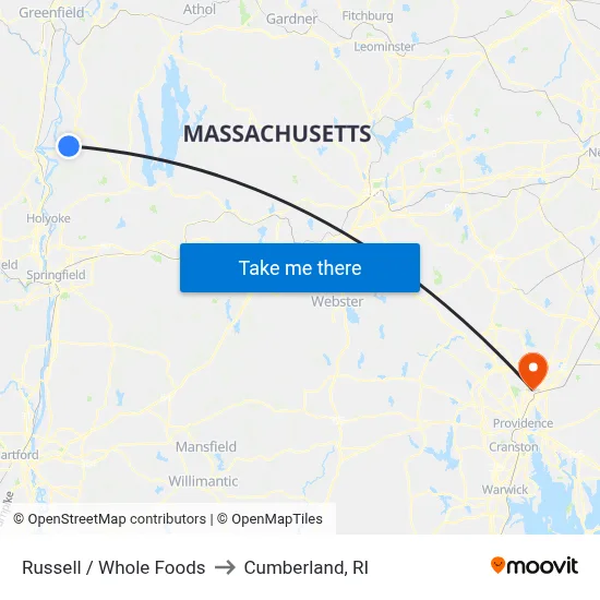Russell / Whole Foods to Cumberland, RI map