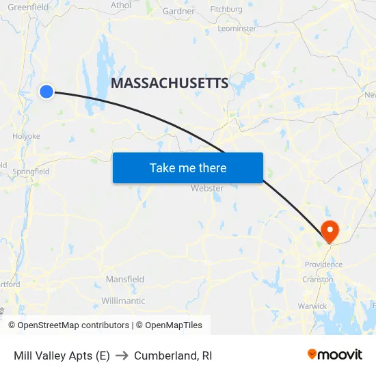 Mill Valley Apts (E) to Cumberland, RI map