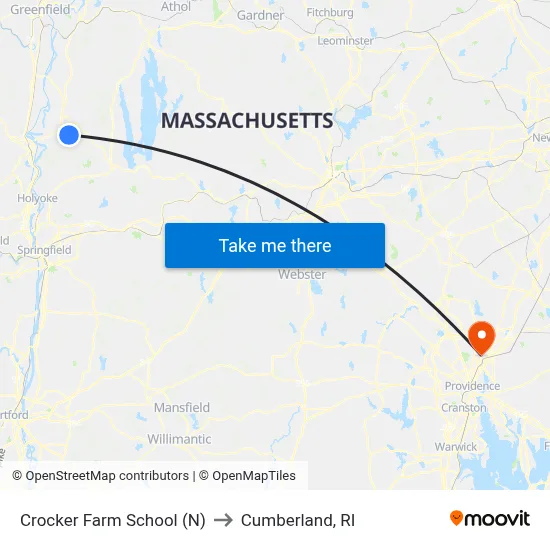 Crocker Farm School (N) to Cumberland, RI map