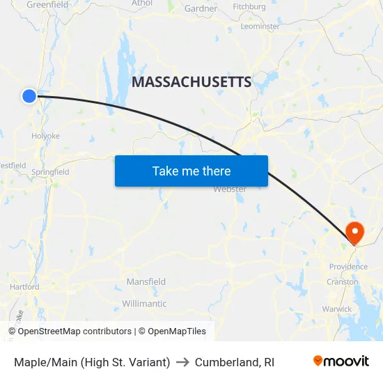 Maple/Main (High St. Variant) to Cumberland, RI map