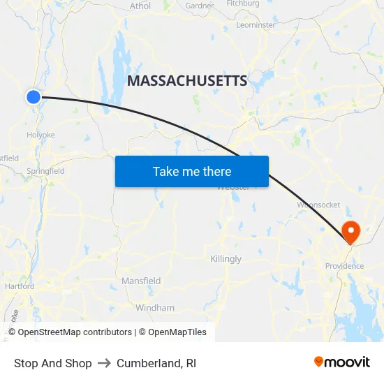 Stop And Shop to Cumberland, RI map