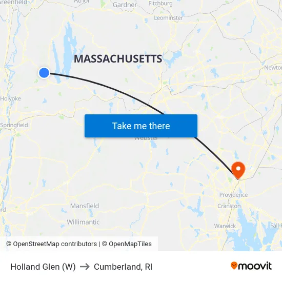 Holland Glen (W) to Cumberland, RI map