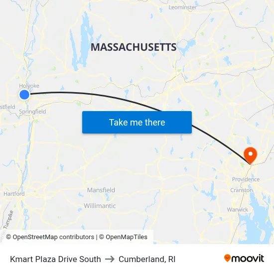 Kmart Plaza Drive South to Cumberland, RI map