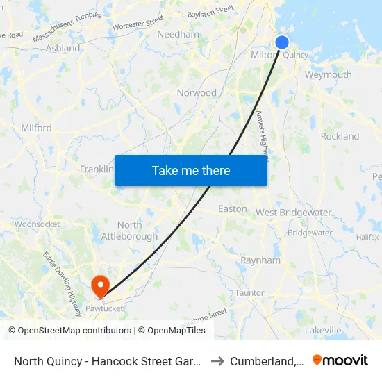 North Quincy - Hancock Street Garage to Cumberland, RI map