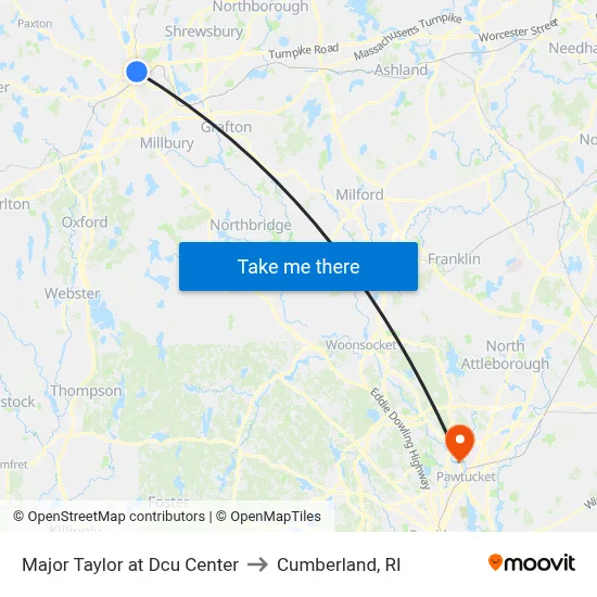 Major Taylor at Dcu Center to Cumberland, RI map
