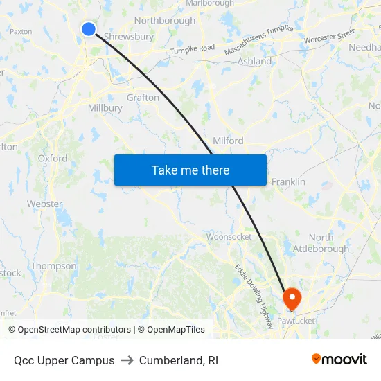 Qcc Upper Campus to Cumberland, RI map