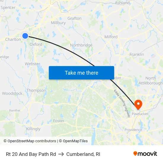 Rt 20 And Bay Path Rd to Cumberland, RI map