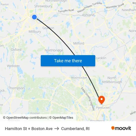 Hamilton St + Boston Ave to Cumberland, RI map