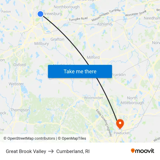 Great Brook Valley to Cumberland, RI map
