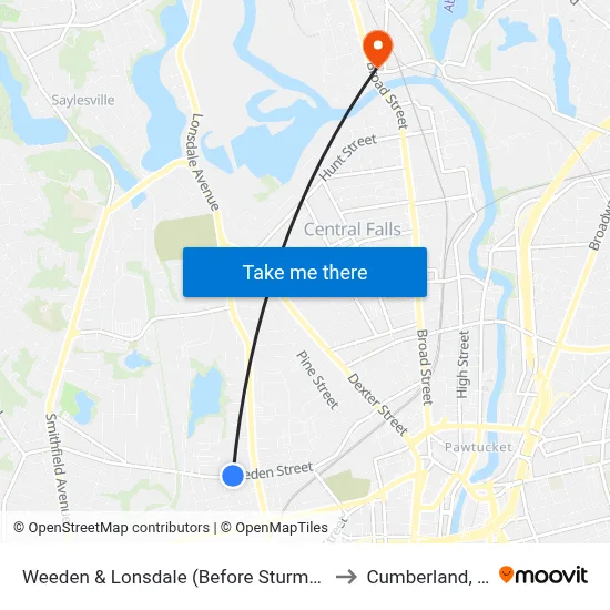 Weeden & Lonsdale (Before Sturman) to Cumberland, RI map