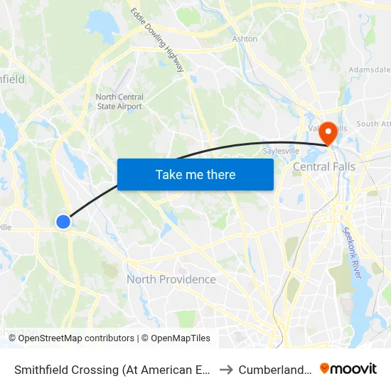 Smithfield Crossing (At American Eagle) to Cumberland, RI map