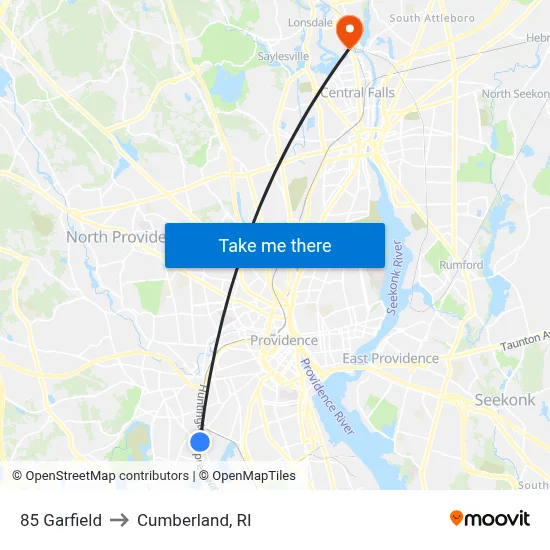 85 Garfield to Cumberland, RI map