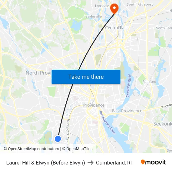 Laurel Hill & Elwyn (Before Elwyn) to Cumberland, RI map