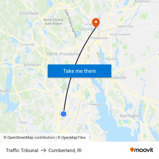 Traffic Tribunal to Cumberland, RI map