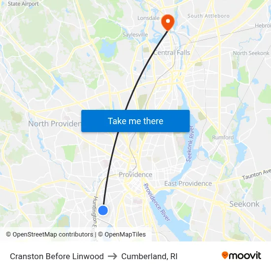 Cranston Before Linwood to Cumberland, RI map