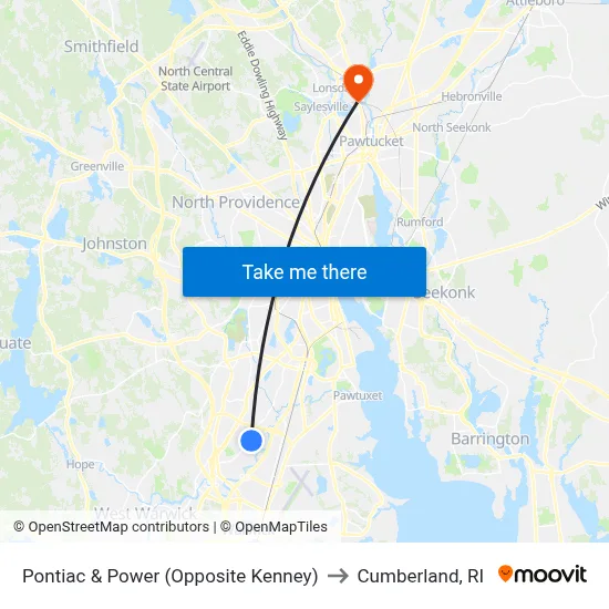Pontiac & Power (Opposite Kenney) to Cumberland, RI map