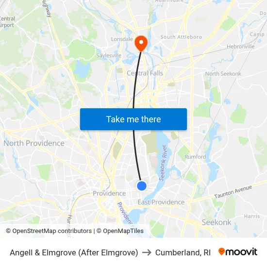 Angell & Elmgrove (After Elmgrove) to Cumberland, RI map