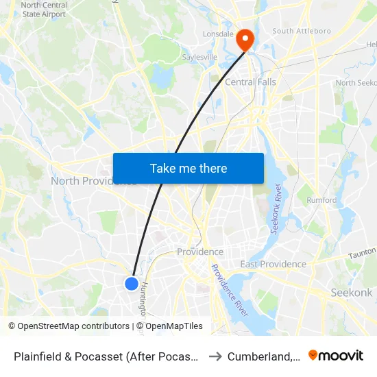 Plainfield & Pocasset (After Pocasset) to Cumberland, RI map