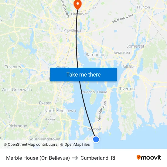 Marble House (On Bellevue) to Cumberland, RI map